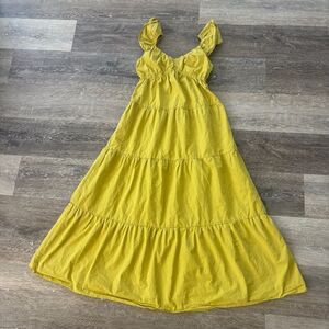 Chartreuse Cotton Tiered Maxi Dress Small Maternity Friendly Summer Boho Small